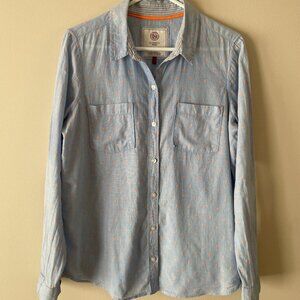So Perfect Women’s L Blue Orange Relaxed Cotton Shirt Collared L/S Front-Button